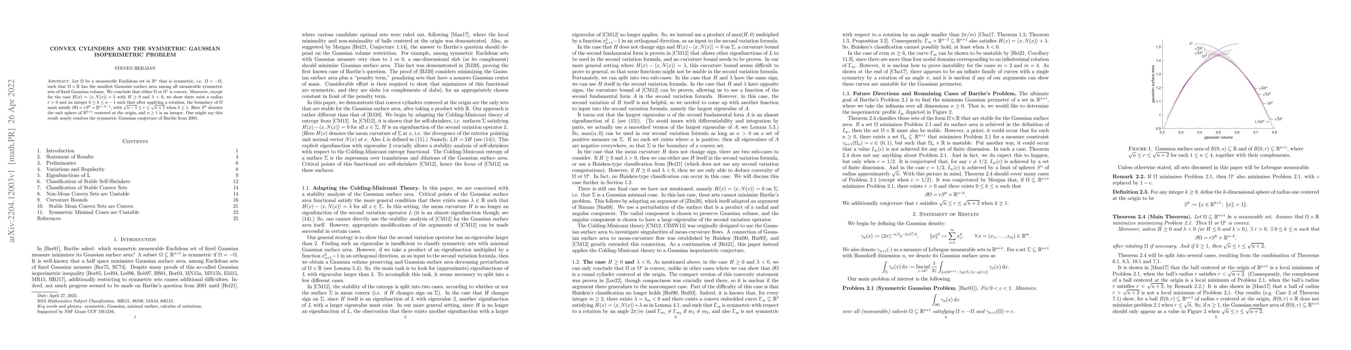 Thumbnail for Convex Cylinders and the Symmetric Gaussian Isoperimetric Problem