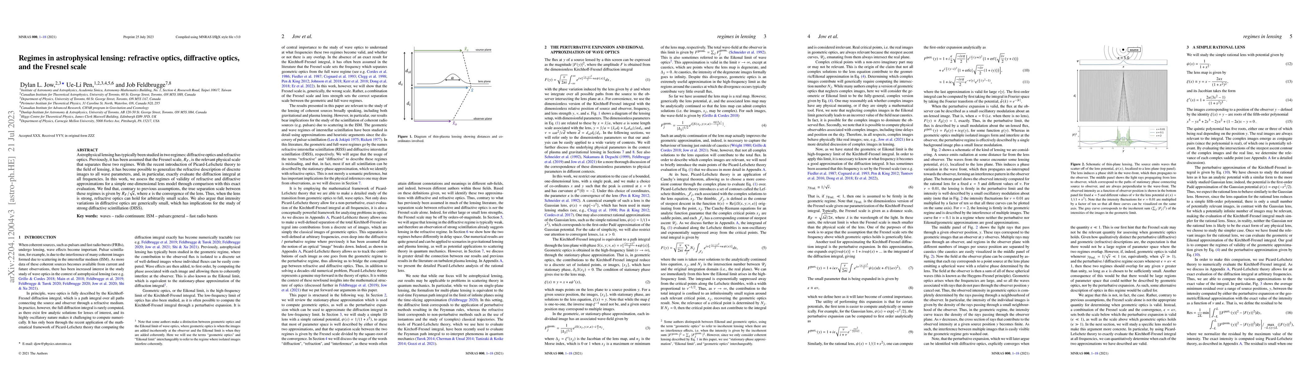 Thumbnail for Regimes in astrophysical lensing: refractive optics, diffractive optics,
  and the Fresnel scale
