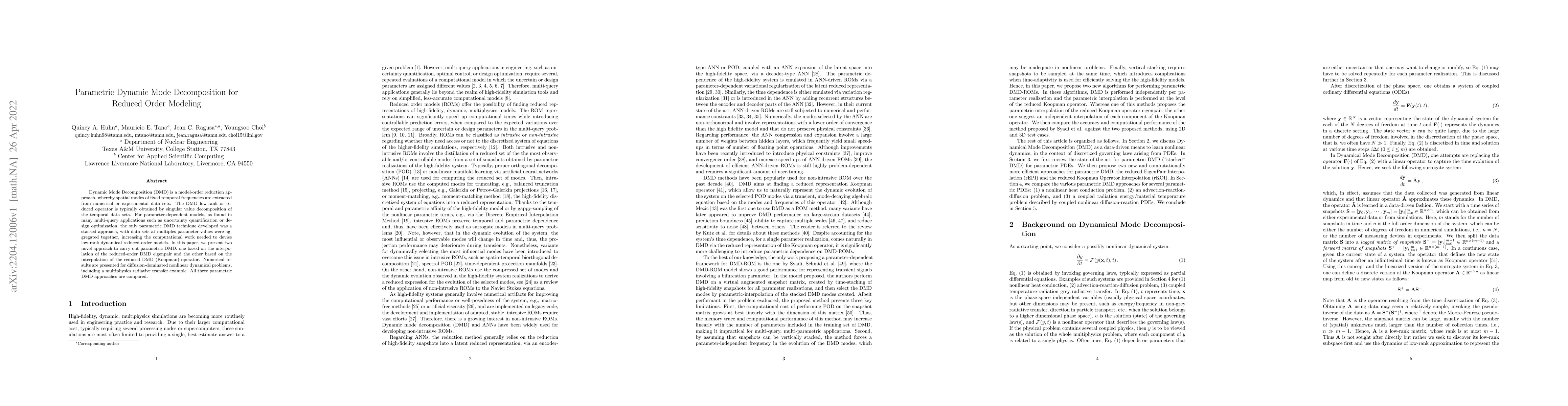 Thumbnail for Parametric Dynamic Mode Decomposition for Reduced Order Modeling
