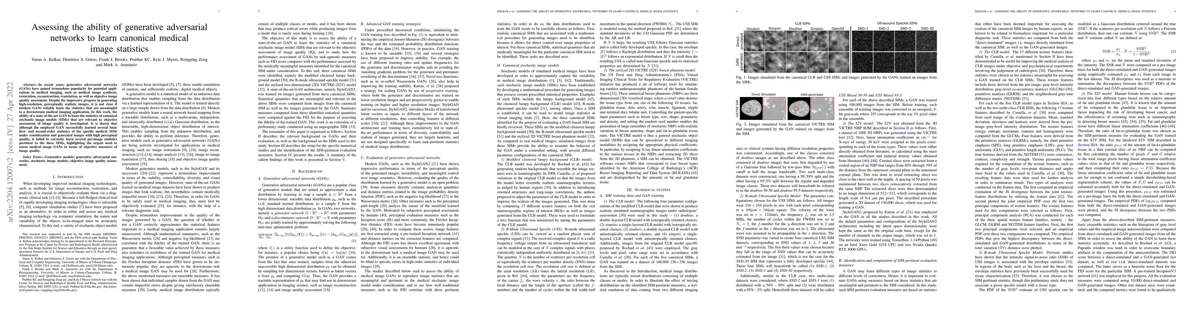 Thumbnail for Assessing the ability of generative adversarial networks to learn
  canonical medical image statistics