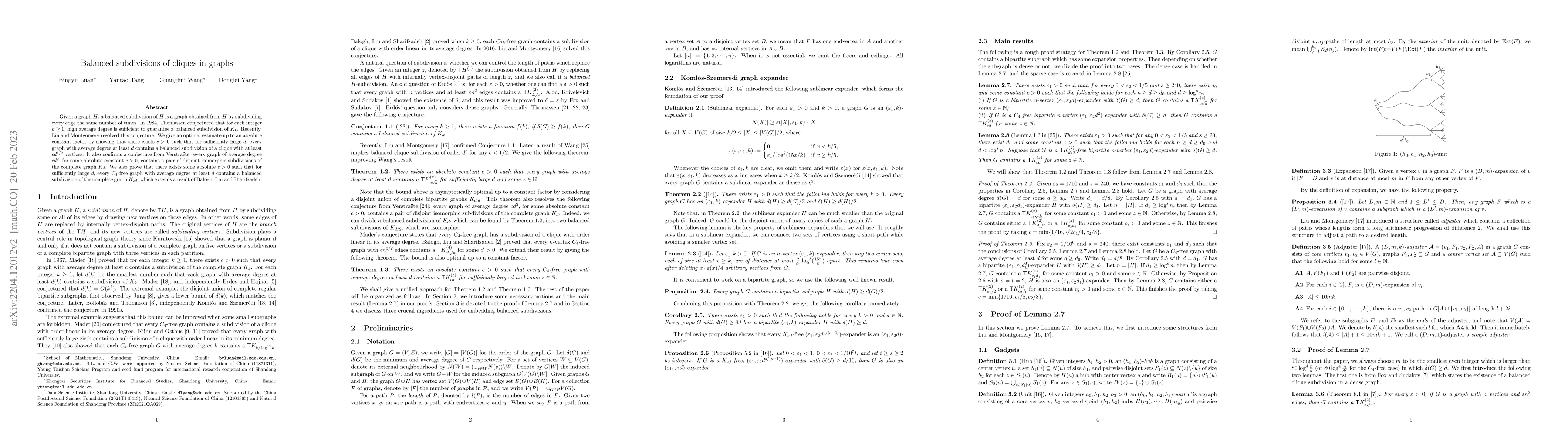 Thumbnail for Balanced subdivisions of cliques in graphs