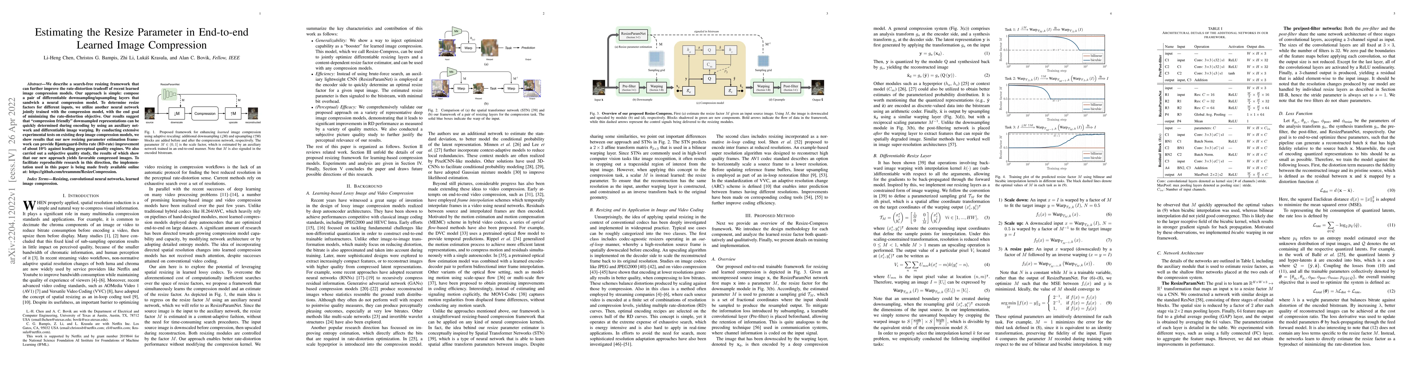 Thumbnail for Estimating the Resize Parameter in End-to-end Learned Image Compression