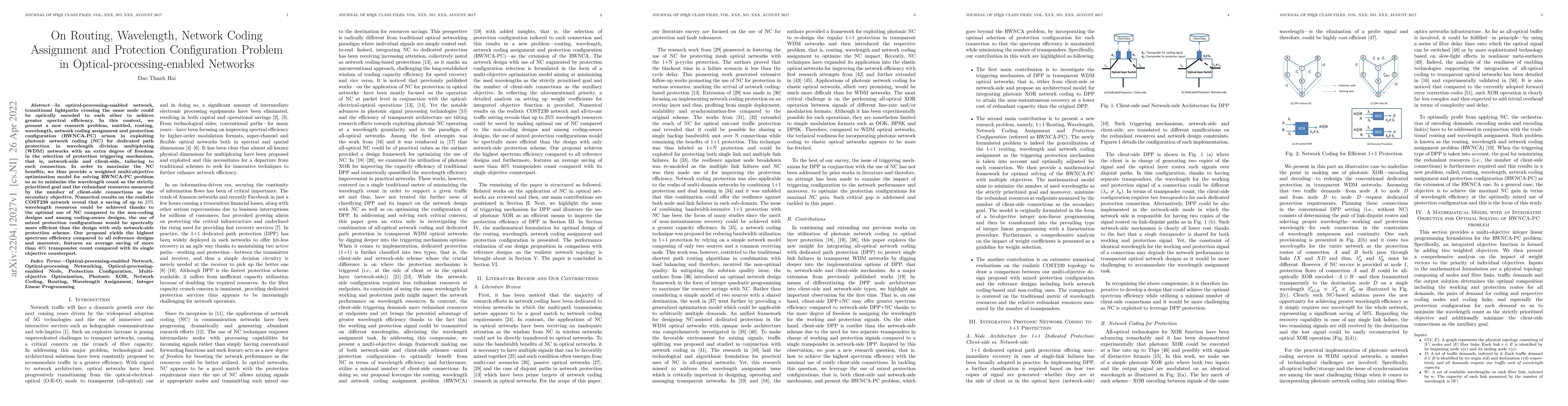 Thumbnail for On Routing, Wavelength, Network Coding Assignment and Protection
  Configuration Problem in Optical-processing-enabled Networks