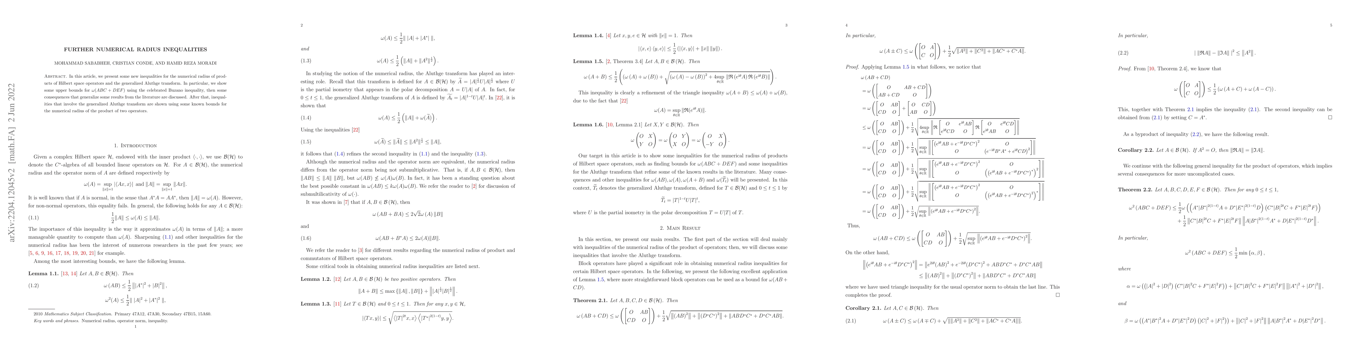 Thumbnail for Further numerical radius inequalities