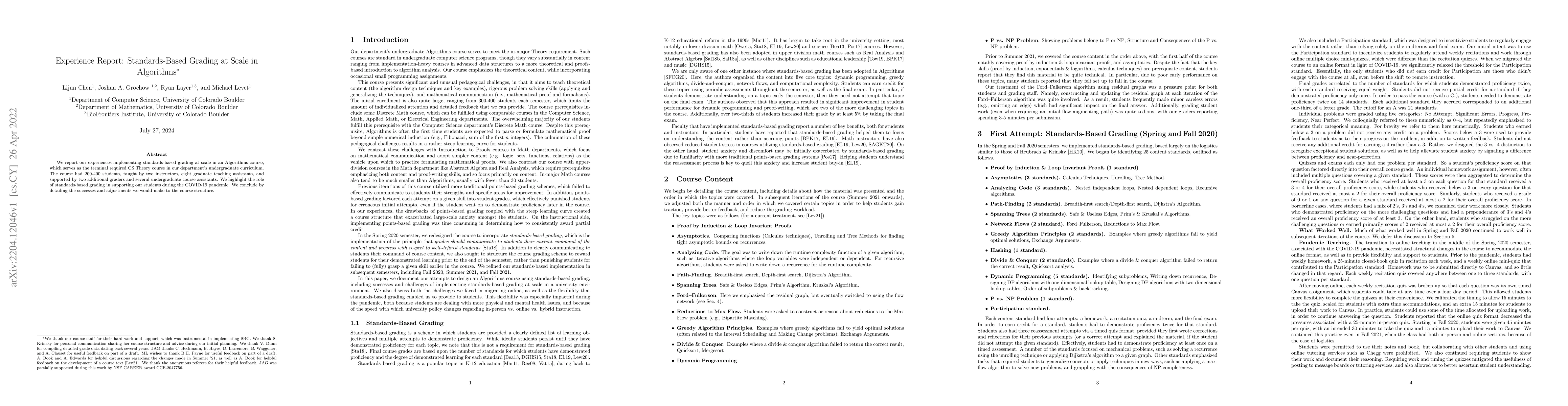 Thumbnail for Experience Report: Standards-Based Grading at Scale in Algorithms
