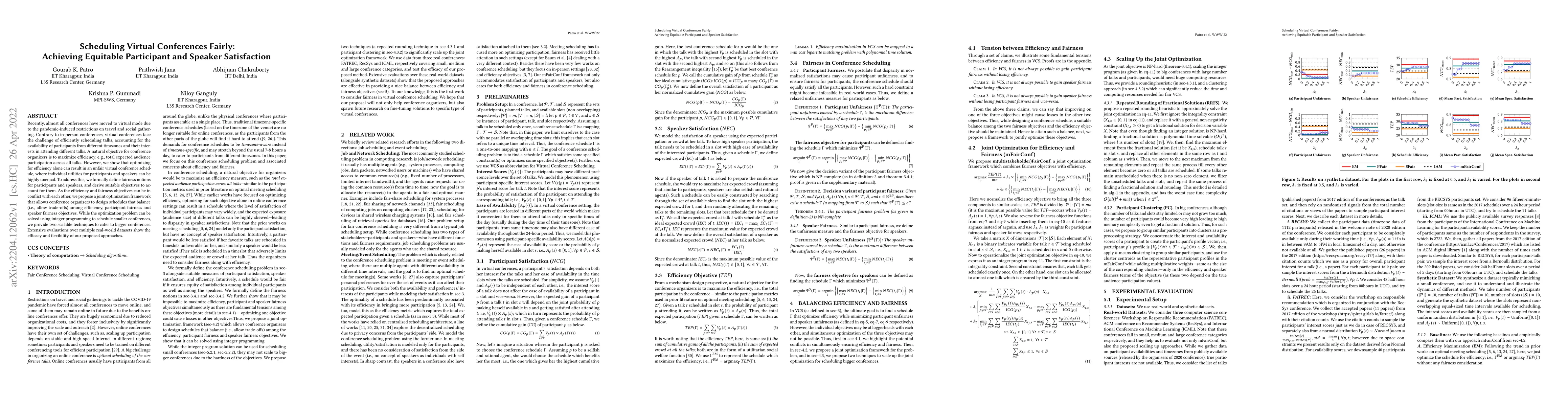 Thumbnail for Scheduling Virtual Conferences Fairly: Achieving Equitable Participant
  and Speaker Satisfaction