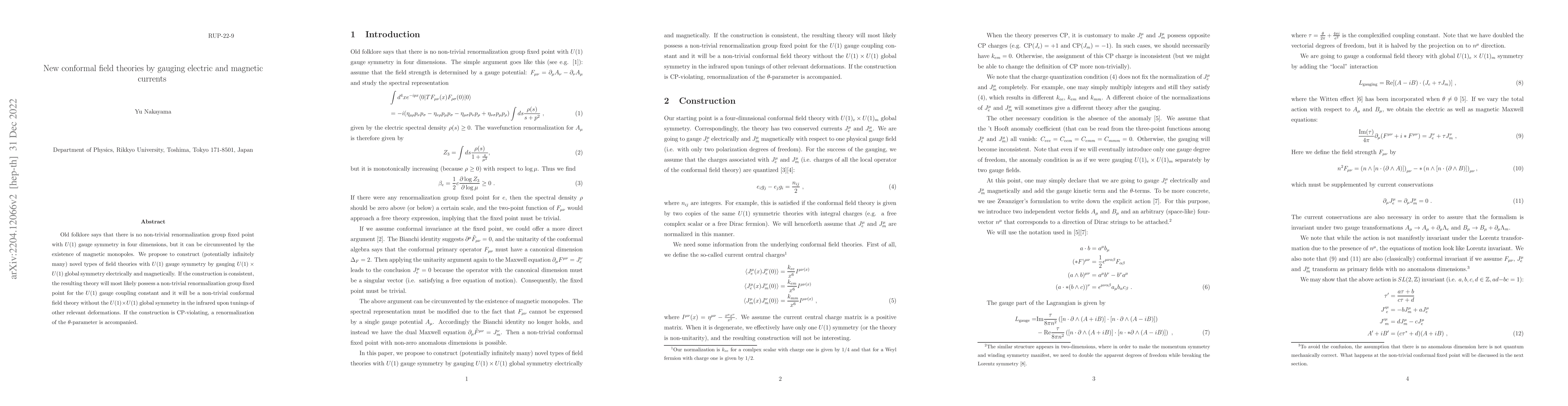 Thumbnail for New conformal field theories by gauging electric and magnetic currents