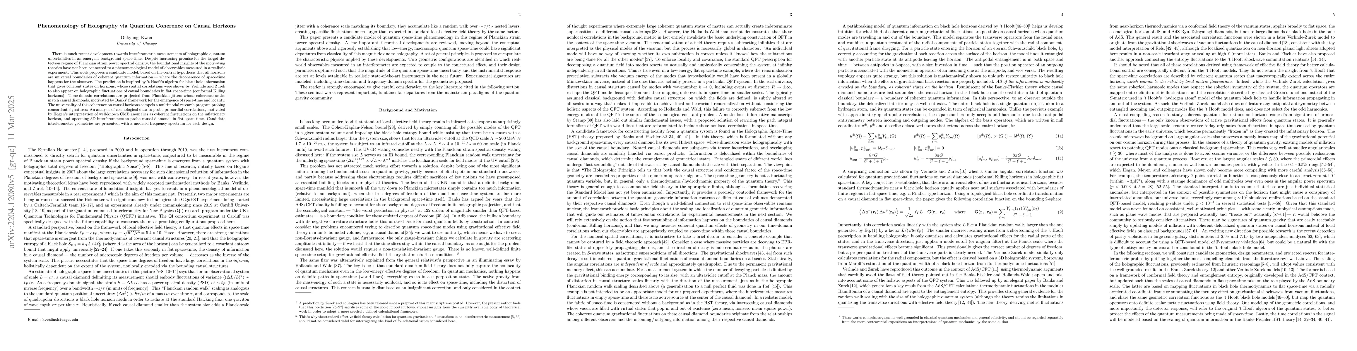 Thumbnail for Phenomenology of Holography via Quantum Coherence on Causal Horizons