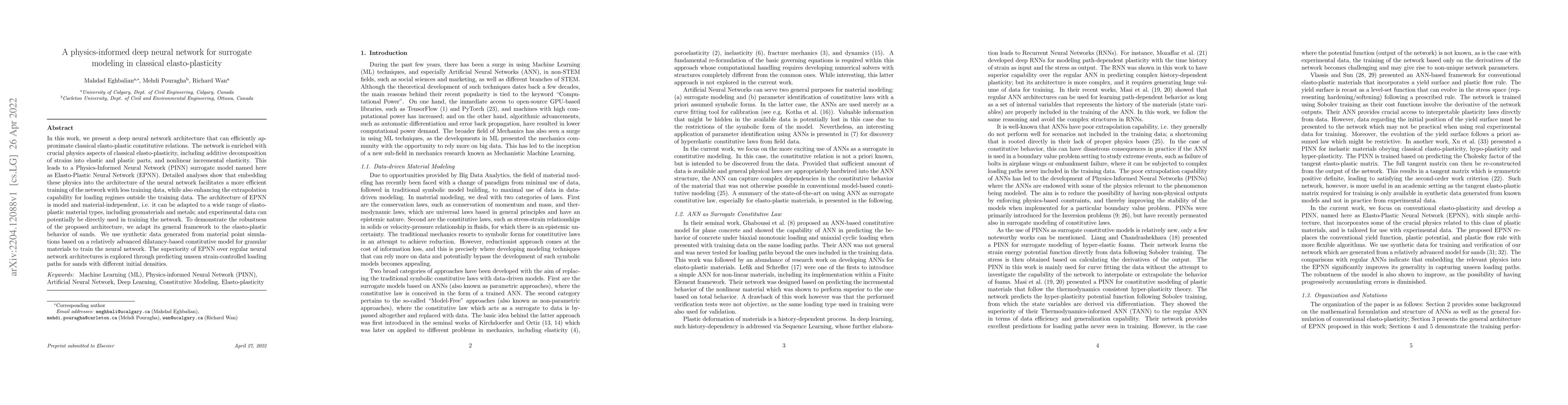 Thumbnail for A physics-informed deep neural network for surrogate modeling in
  classical elasto-plasticity