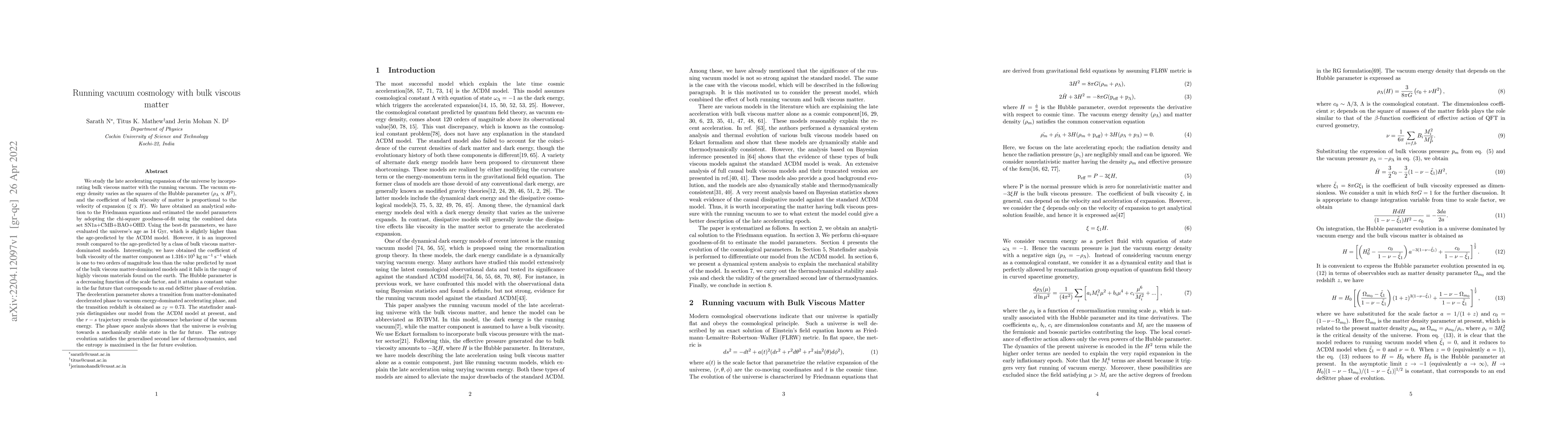 Thumbnail for Running vacuum cosmology with bulk viscous matter