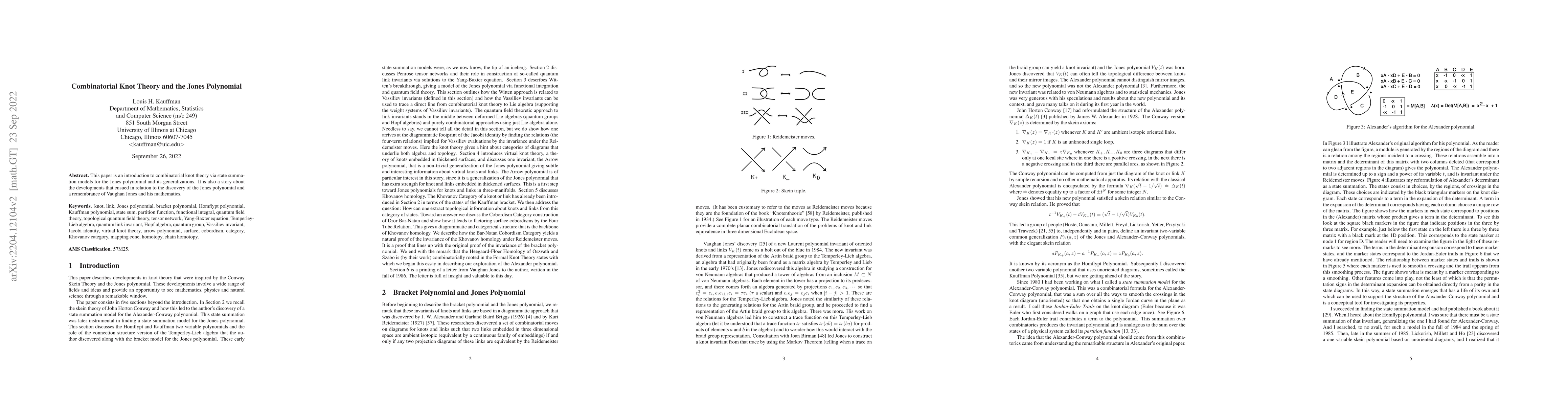 Thumbnail for Combinatorial Knot Theory and the Jones Polynomial