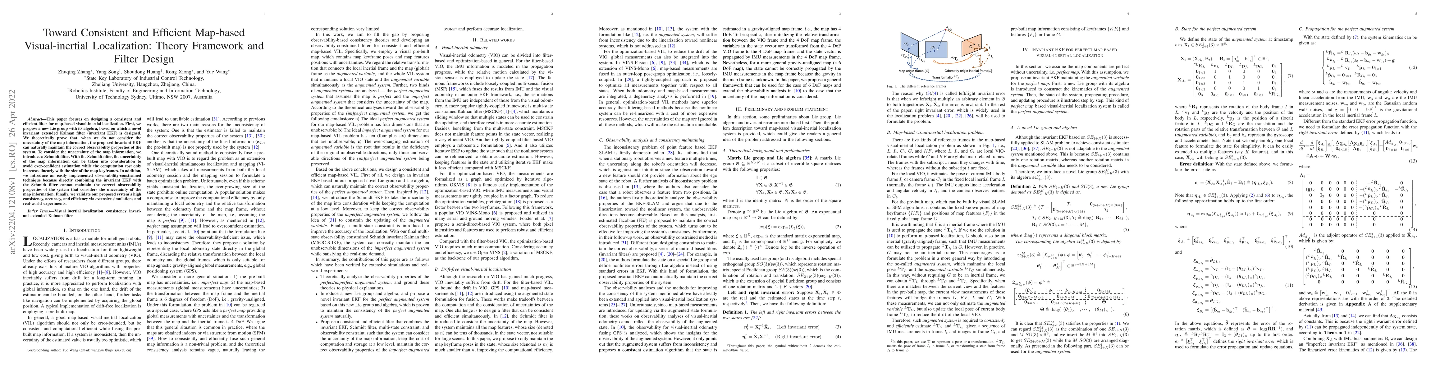 Thumbnail for Toward Consistent and Efficient Map-based Visual-inertial Localization:
  Theory Framework and Filter Design