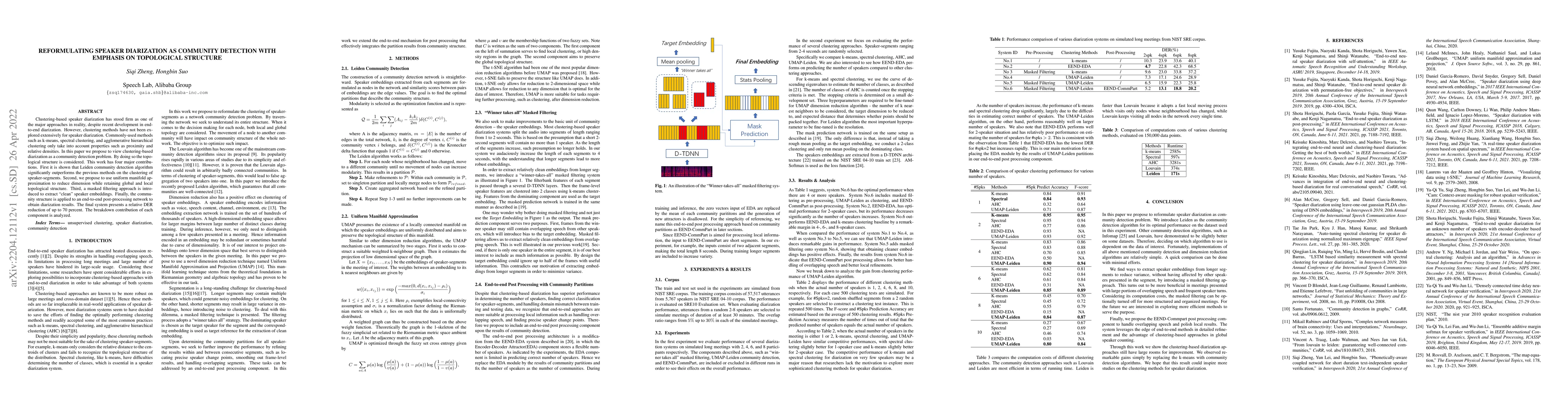 Thumbnail for Reformulating Speaker Diarization as Community Detection With Emphasis
  On Topological Structure