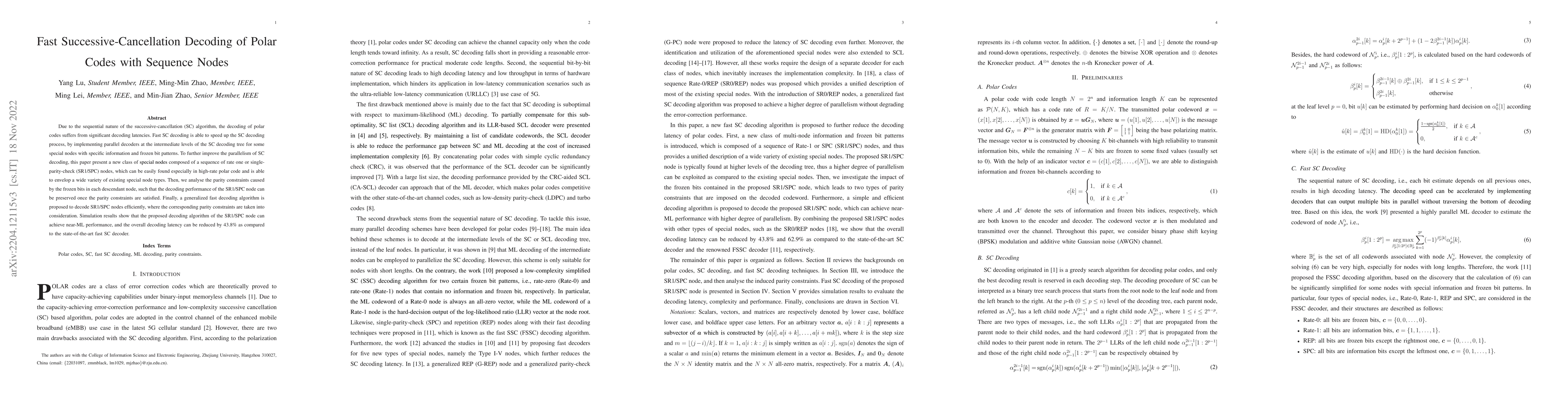 Thumbnail for Fast Successive-Cancellation Decoding of Polar Codes with Sequence Nodes