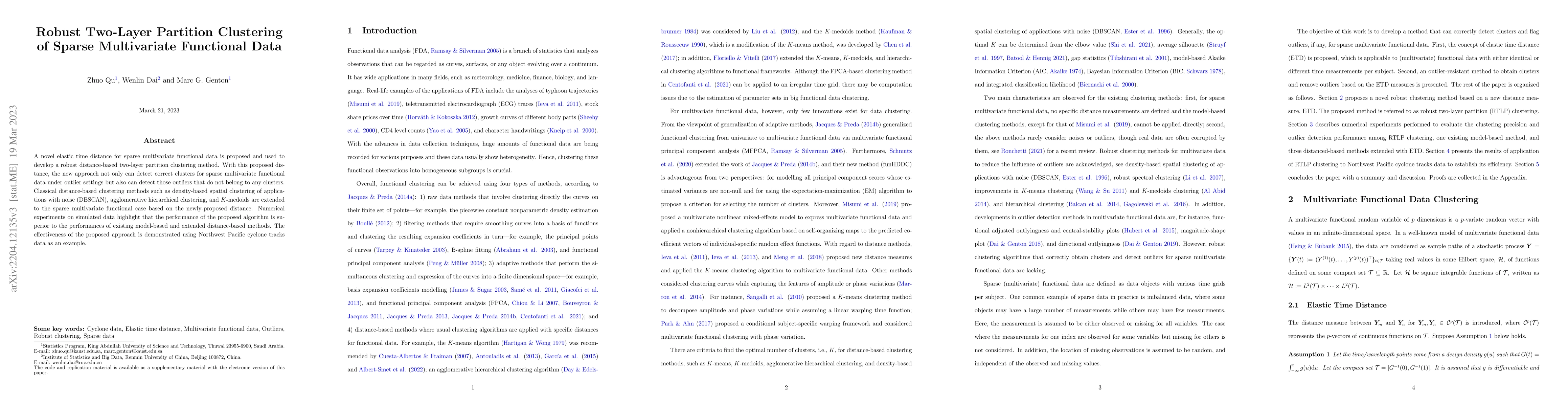 Thumbnail for Robust Two-Layer Partition Clustering of Sparse Multivariate Functional
  Data