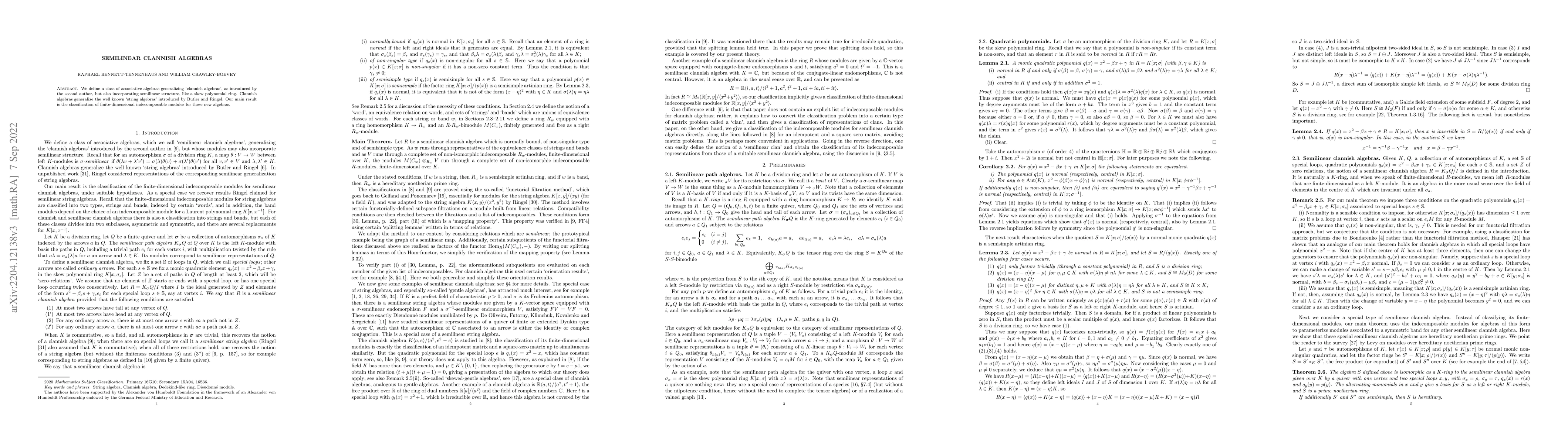 Thumbnail for Semilinear clannish algebras