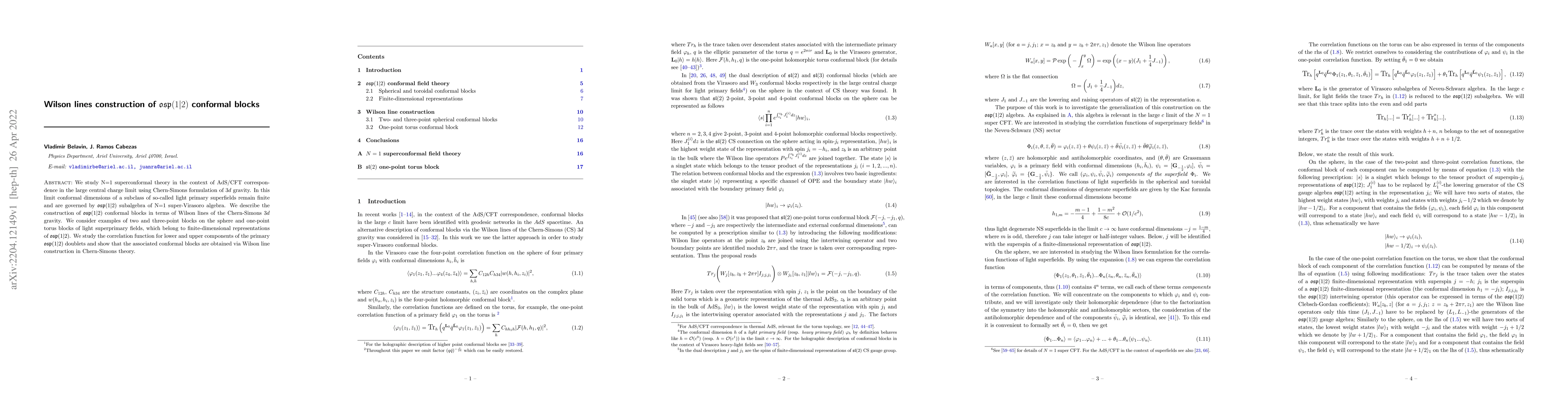 Thumbnail for Wilson lines construction of $\mathfrak{osp}(1|2)$ conformal blocks