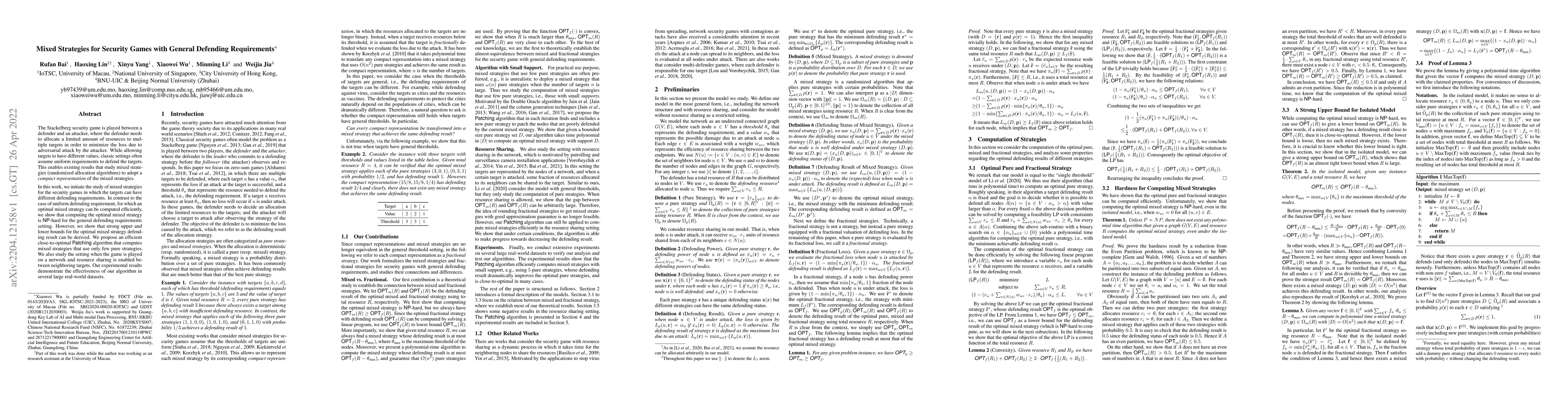 Thumbnail for Mixed Strategies for Security Games with General Defending Requirements