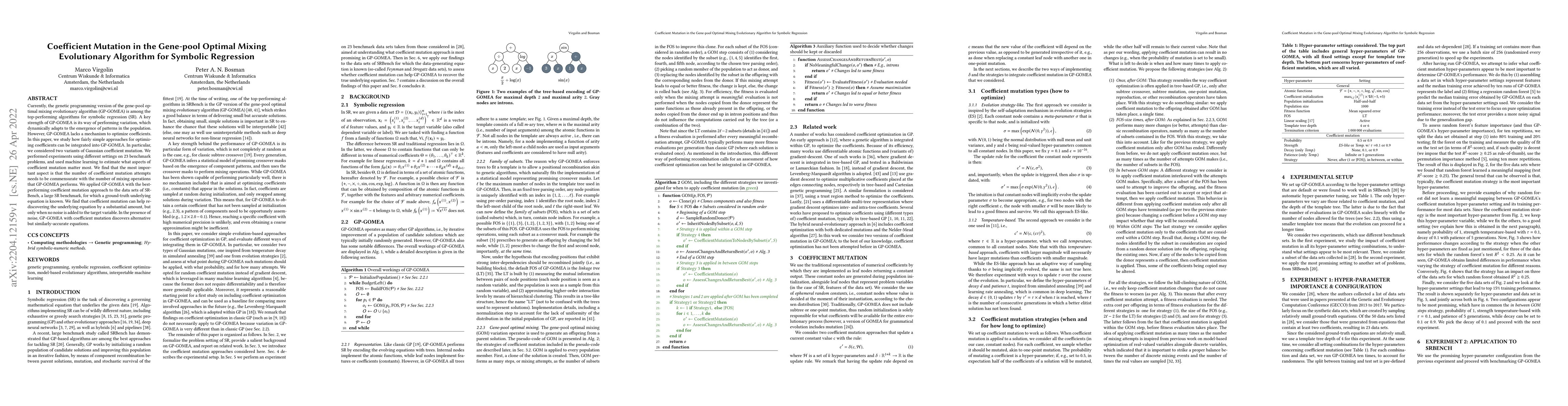 Thumbnail for Coefficient Mutation in the Gene-pool Optimal Mixing Evolutionary
  Algorithm for Symbolic Regression