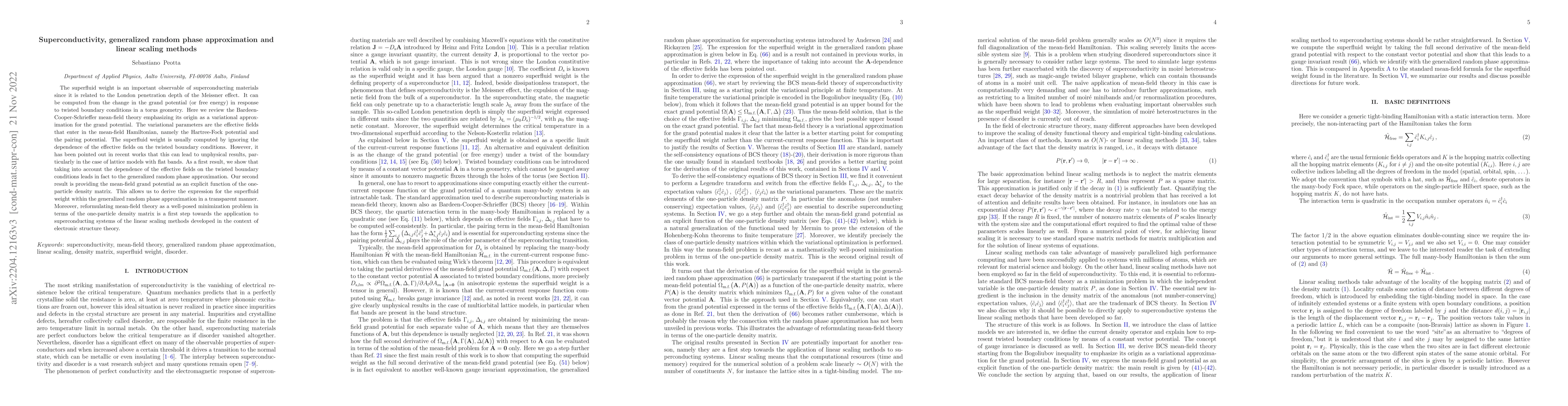 Thumbnail for Superconductivity, generalized random phase approximation and linear
  scaling methods
