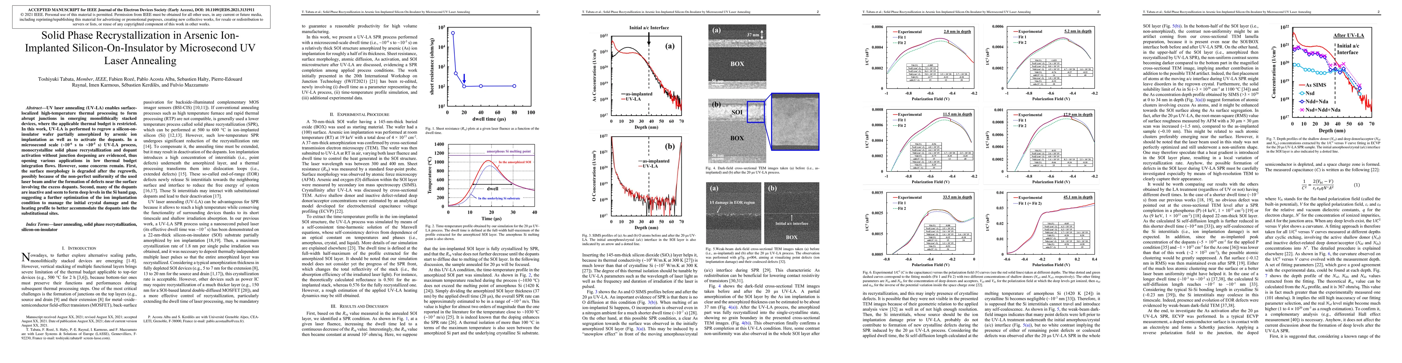 Thumbnail for Solid Phase Recrystallization in Arsenic Ion-Implanted
  Silicon-On-Insulator by Microsecond UV Laser Annealing