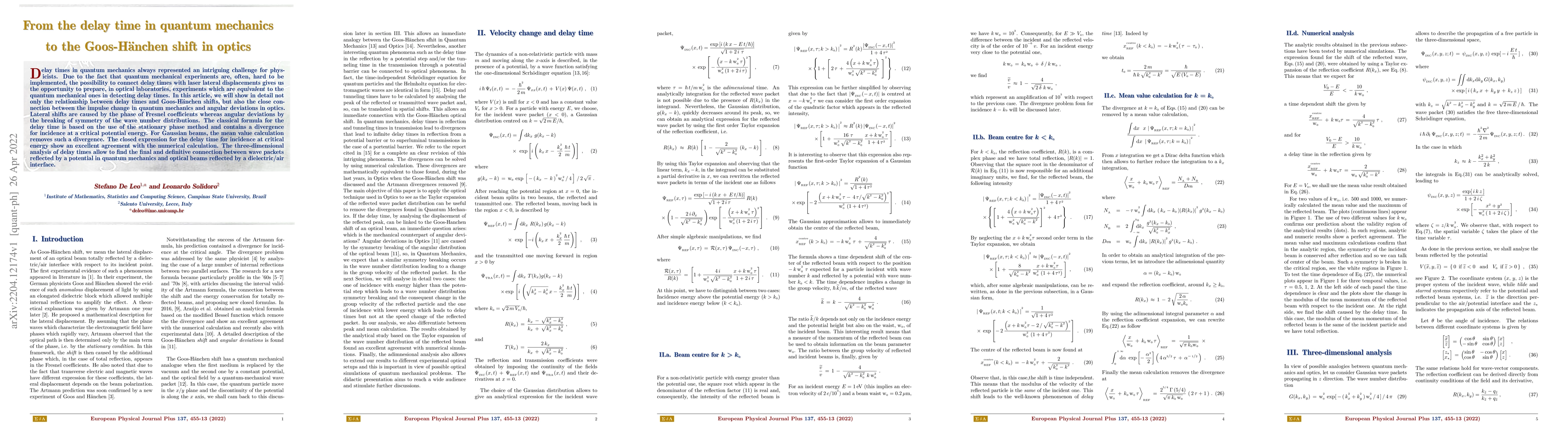 Thumbnail for From the delay time in Quantum Mechanics to the Goos-H\"anchen shift in
  Optics