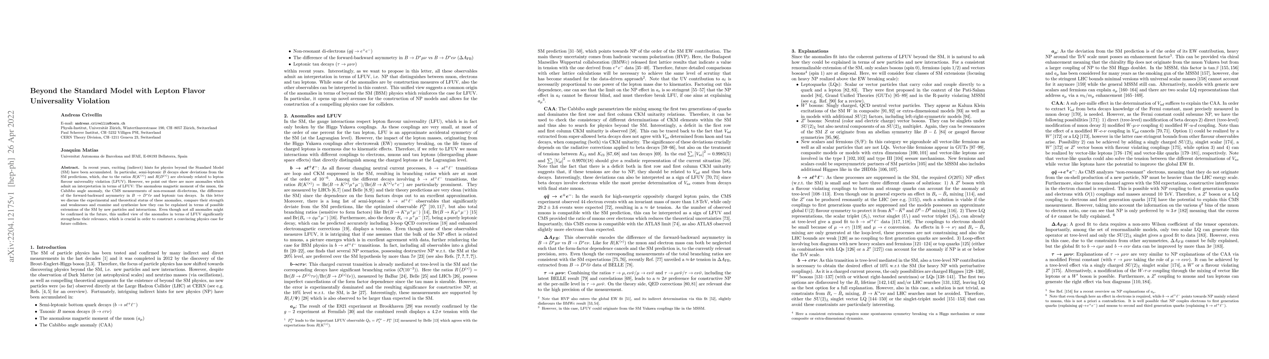 Thumbnail for Beyond the Standard Model with Lepton Flavor Universality Violation