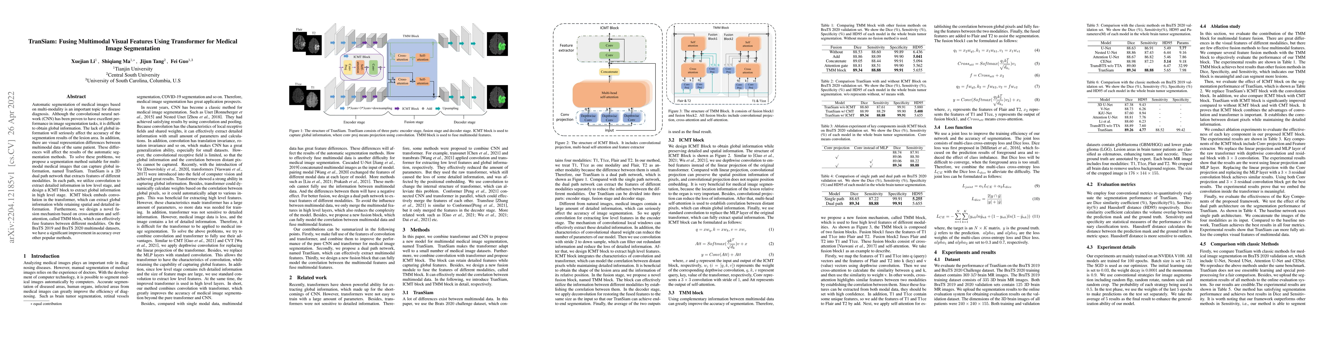 Thumbnail for TranSiam: Fusing Multimodal Visual Features Using Transformer for
  Medical Image Segmentation
