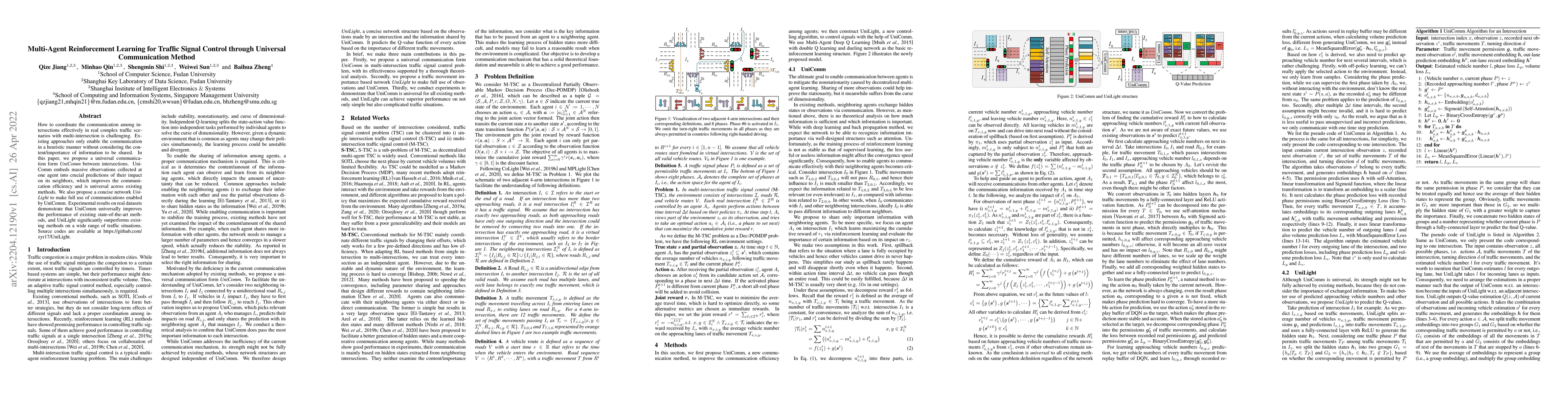 Thumbnail for Multi-Agent Reinforcement Learning for Traffic Signal Control through
  Universal Communication Method