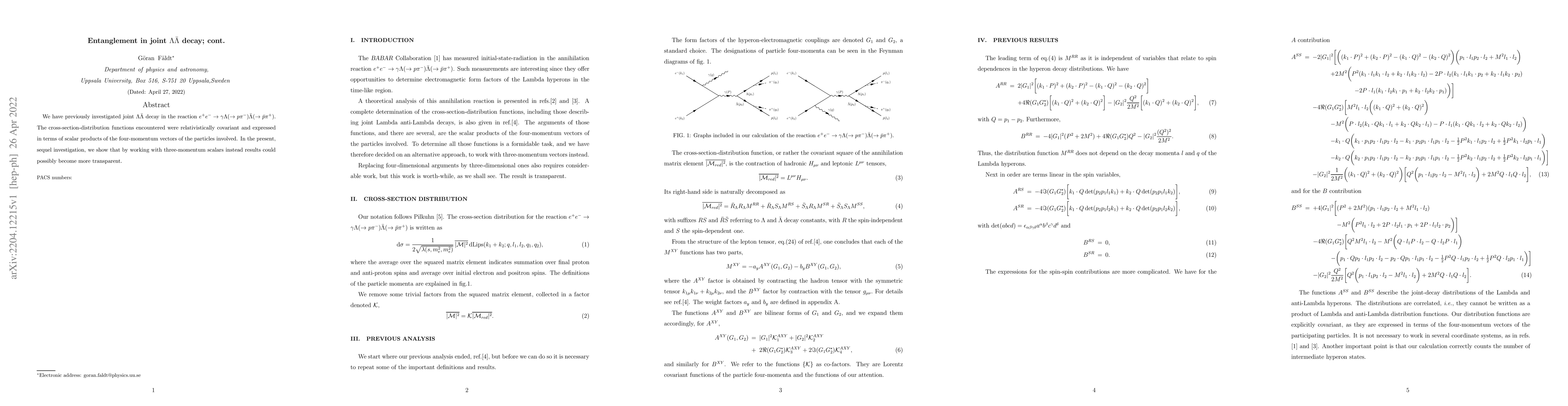 Thumbnail for Entanglement in joint $\Lambda \bar{\Lambda}$ decay; cont