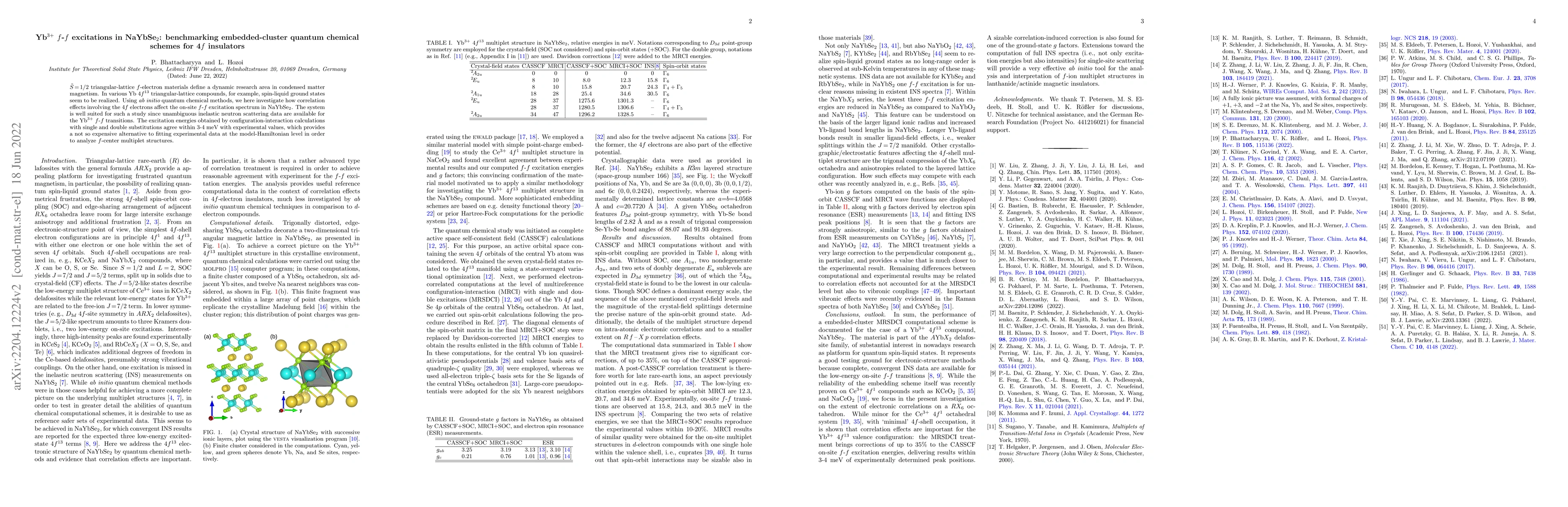 Thumbnail for Yb$^{3+}$ $f$-$f$ excitations in NaYbSe$_2$: benchmarking
  embedded-cluster quantum chemical schemes for 4$f$ insulators