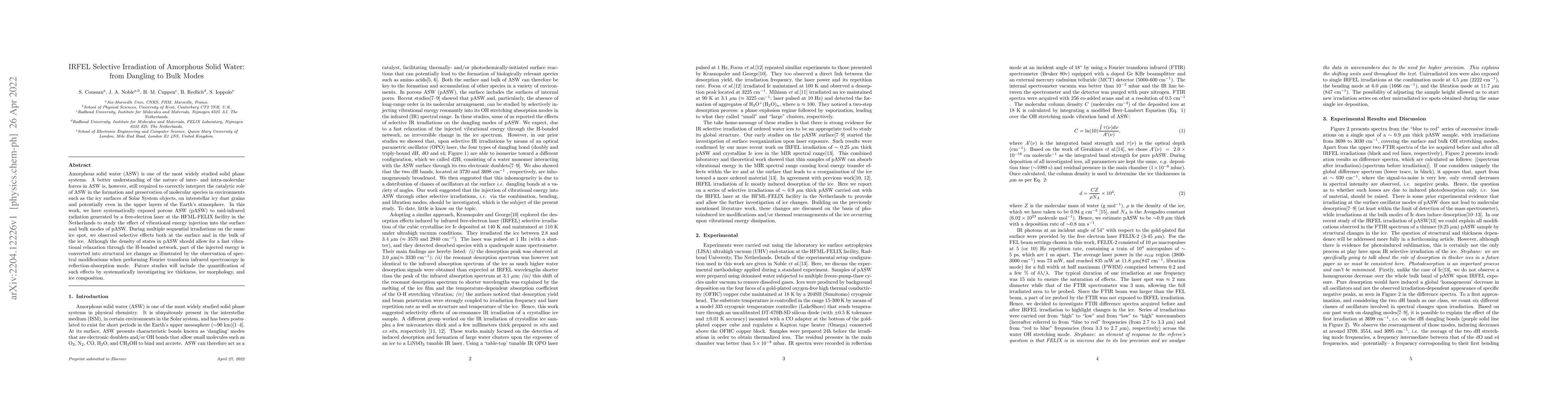 Thumbnail for IRFEL Selective Irradiation of Amorphous Solid Water: from Dangling to
  Bulk Modes