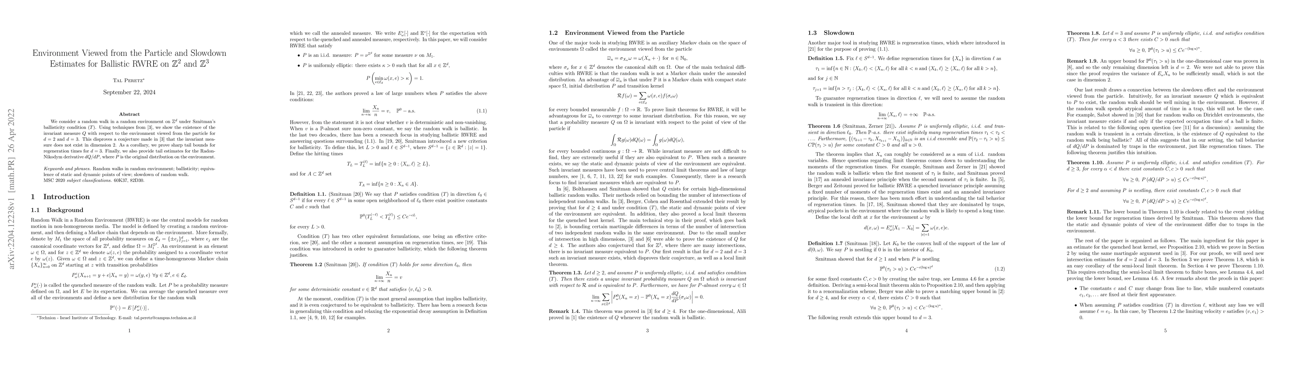 Thumbnail for Environment Viewed from the Particle and Slowdown Estimates for
  Ballistic RWRE on $\mathbb{Z}^2$ and $\mathbb{Z}^3$