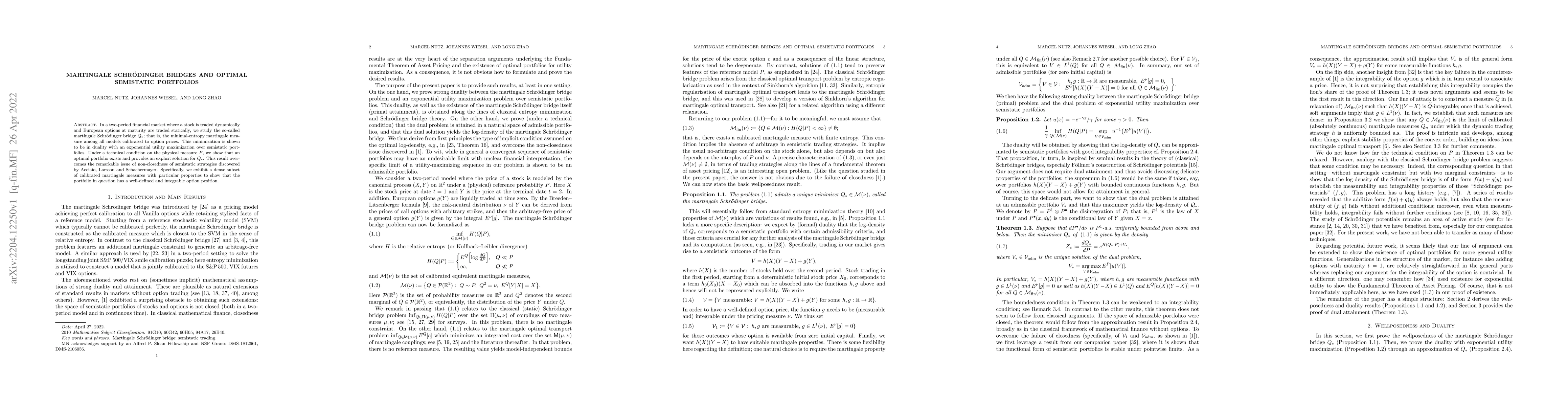 Thumbnail for Martingale Schr\"odinger Bridges and Optimal Semistatic Portfolios