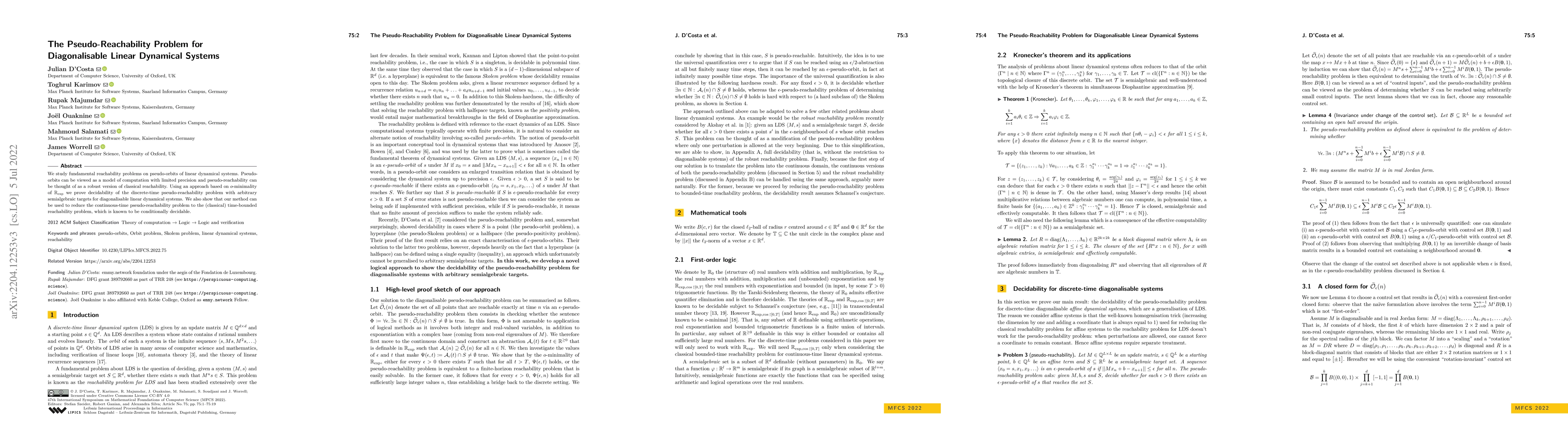 Thumbnail for The Pseudo-Reachability Problem for Diagonalisable Linear Dynamical
  Systems