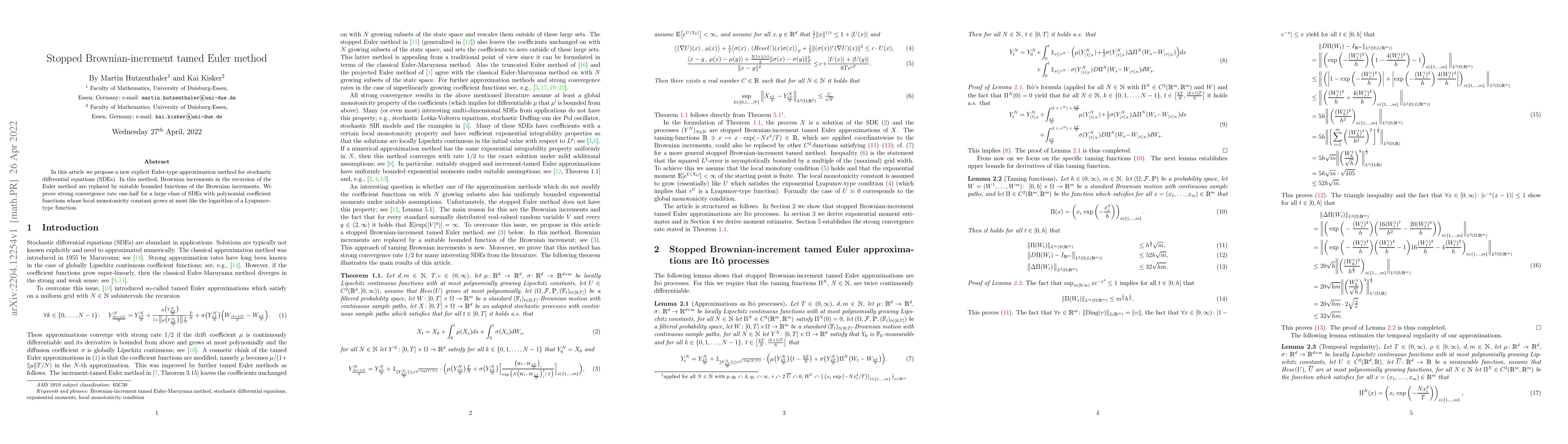 Thumbnail for Stopped Brownian-increment tamed Euler method