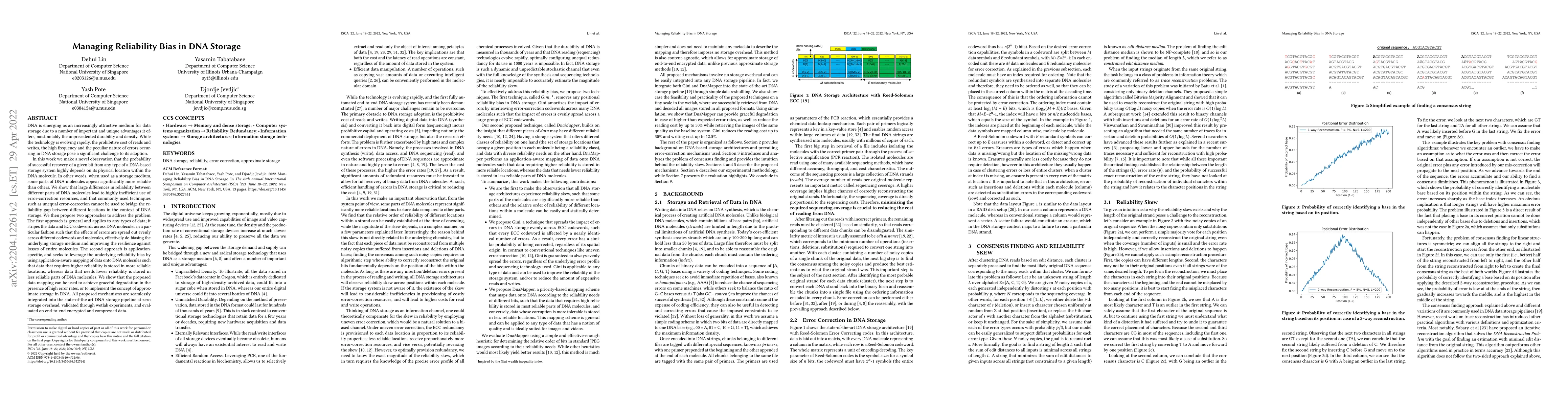 Thumbnail for Managing Reliability Skew in DNA Storage