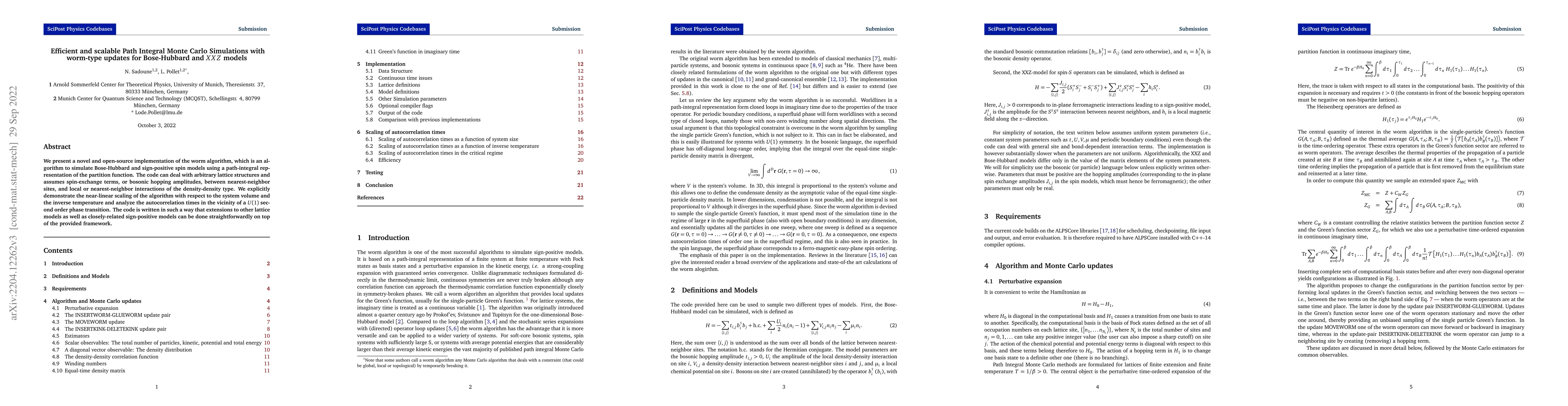 Thumbnail for Efficient and scalable Path Integral Monte Carlo Simulations with
  worm-type updates for Bose-Hubbard and XXZ models