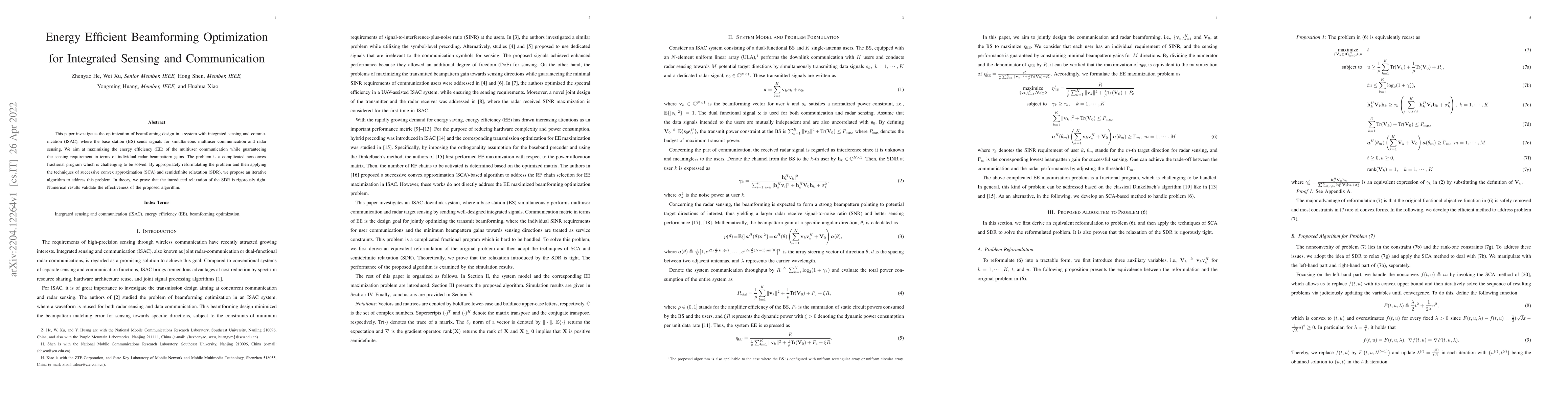 Thumbnail for Energy Efficient Beamforming Optimization for Integrated Sensing and
  Communication