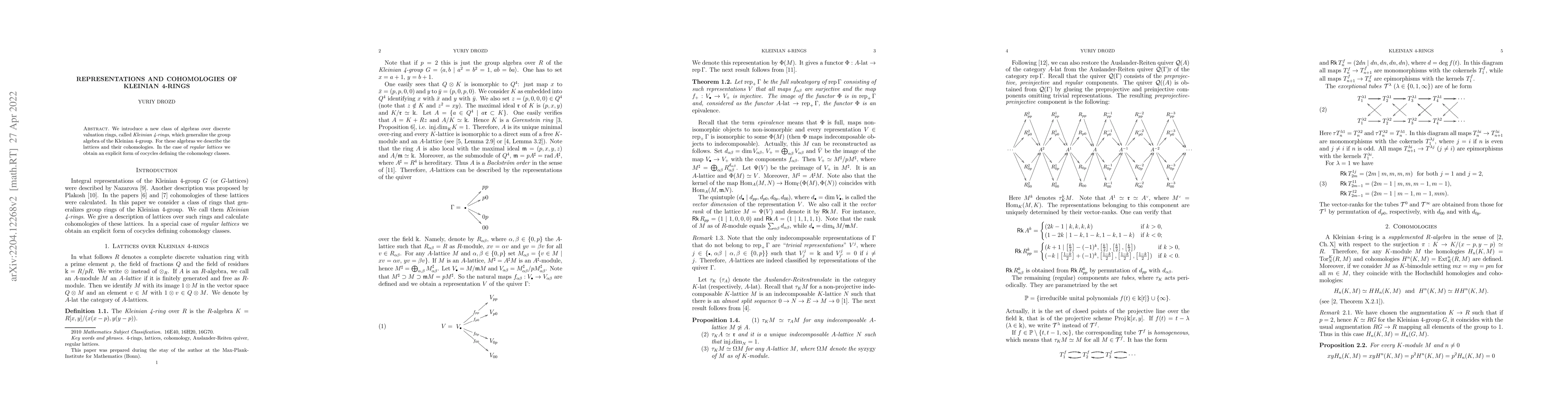 Thumbnail for Representations and cohomologies of Kleinian 4-rings