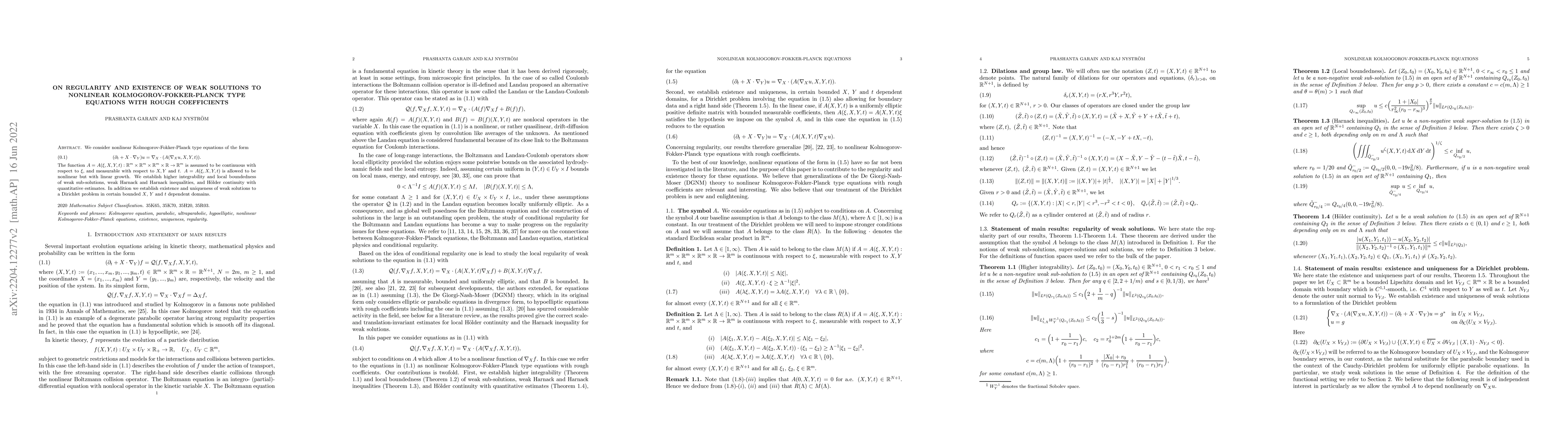 Thumbnail for On regularity and existence of weak solutions to nonlinear
  Kolmogorov-Fokker-Planck type equations with rough coefficients