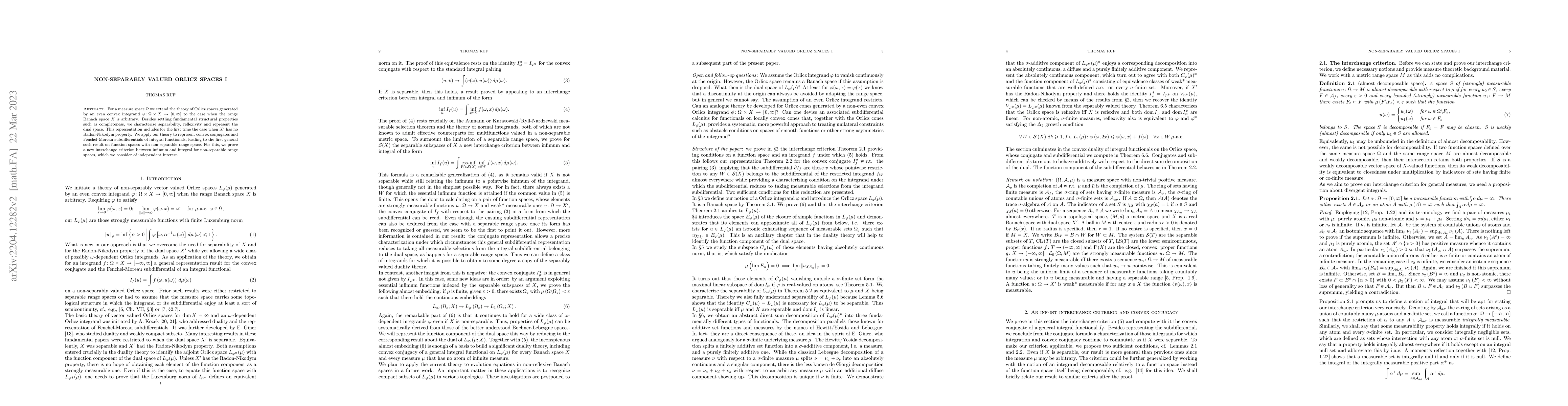 Thumbnail for Non-separably valued Orlicz spaces, part I