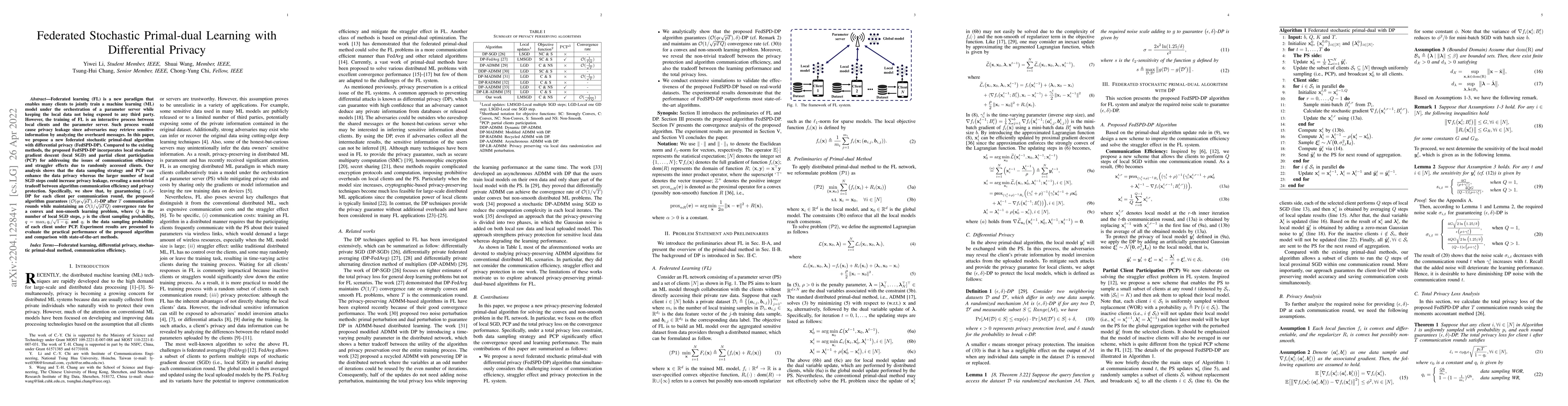 Thumbnail for Federated Stochastic Primal-dual Learning with Differential Privacy