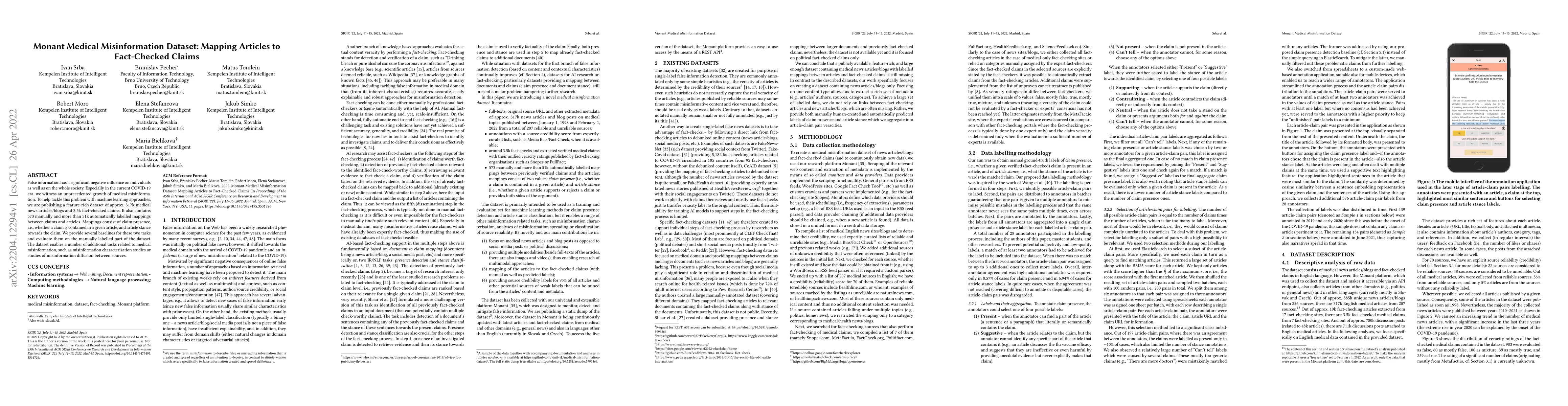 Thumbnail for Monant Medical Misinformation Dataset: Mapping Articles to Fact-Checked
  Claims