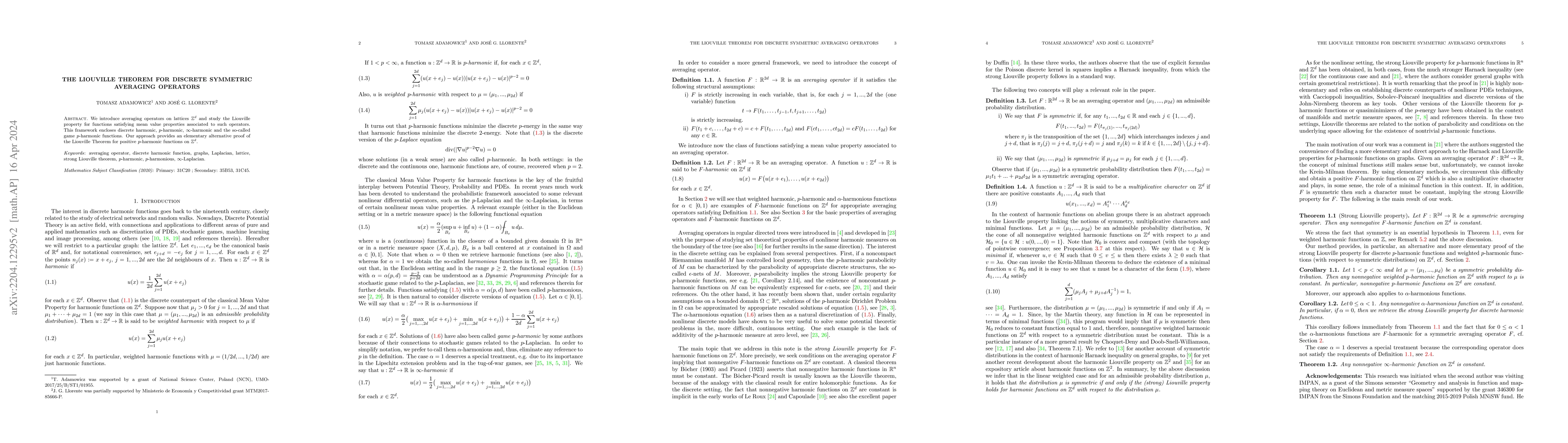 Thumbnail for The Liouville theorem for discrete symmetric averaging operators