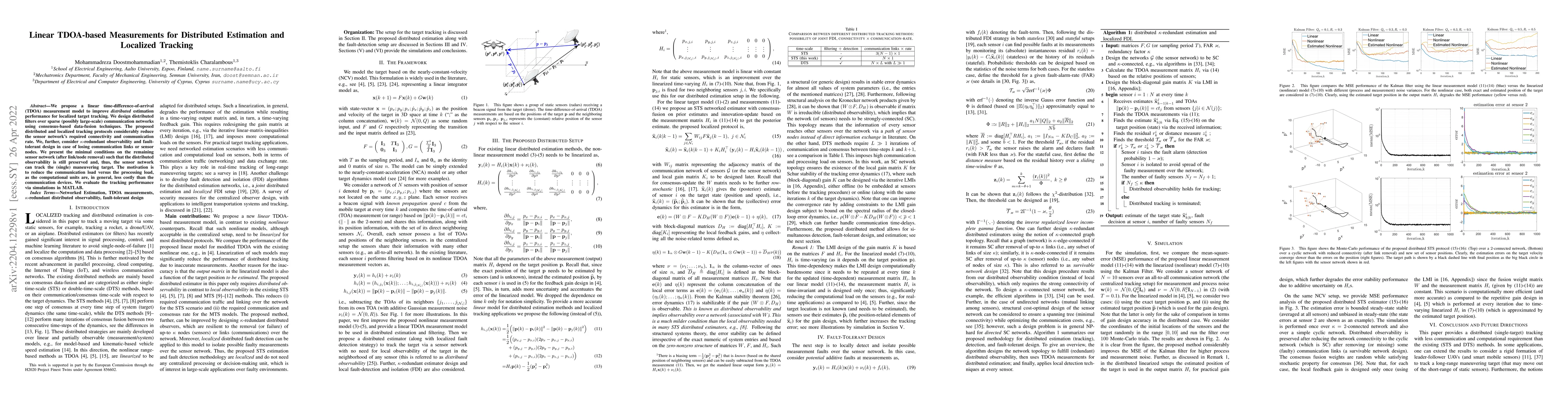 Thumbnail for Linear TDOA-based Measurements for Distributed Estimation and Localized
  Tracking