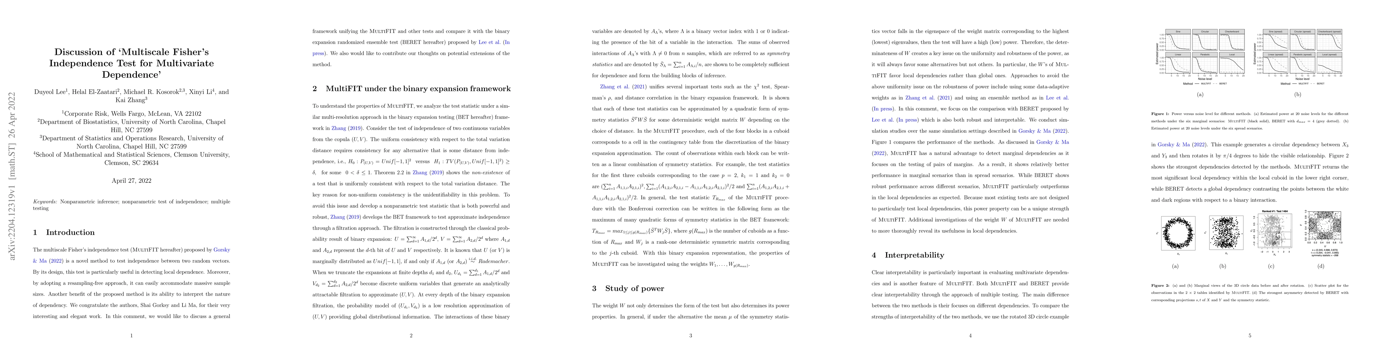 Thumbnail for Discussion of Multiscale Fisher's Independence Test for Multivariate
  Dependence