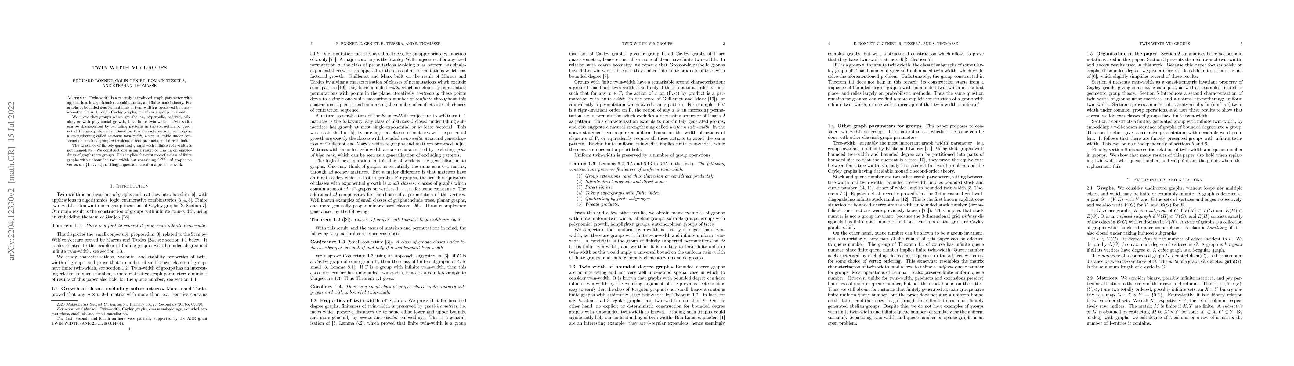 Thumbnail for Twin-width VII: groups
