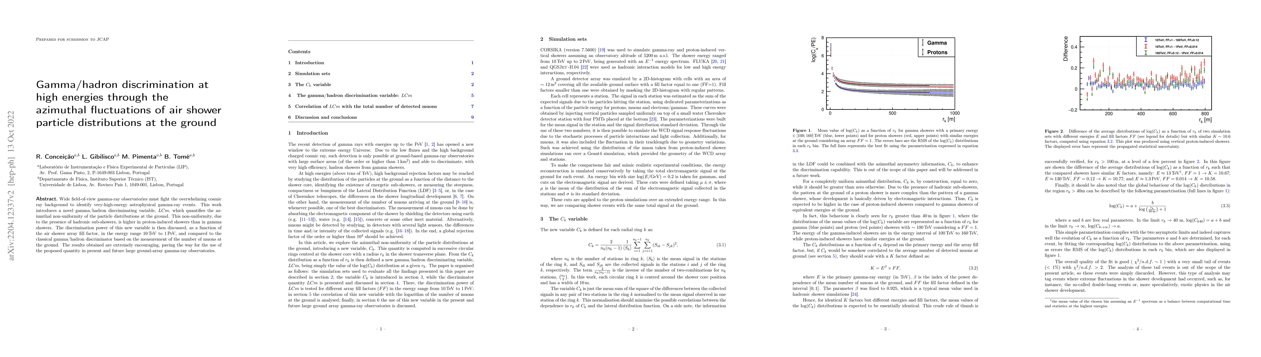Thumbnail for Gamma/hadron discrimination at high energies through the azimuthal
  fluctuations of the particle distributions at ground