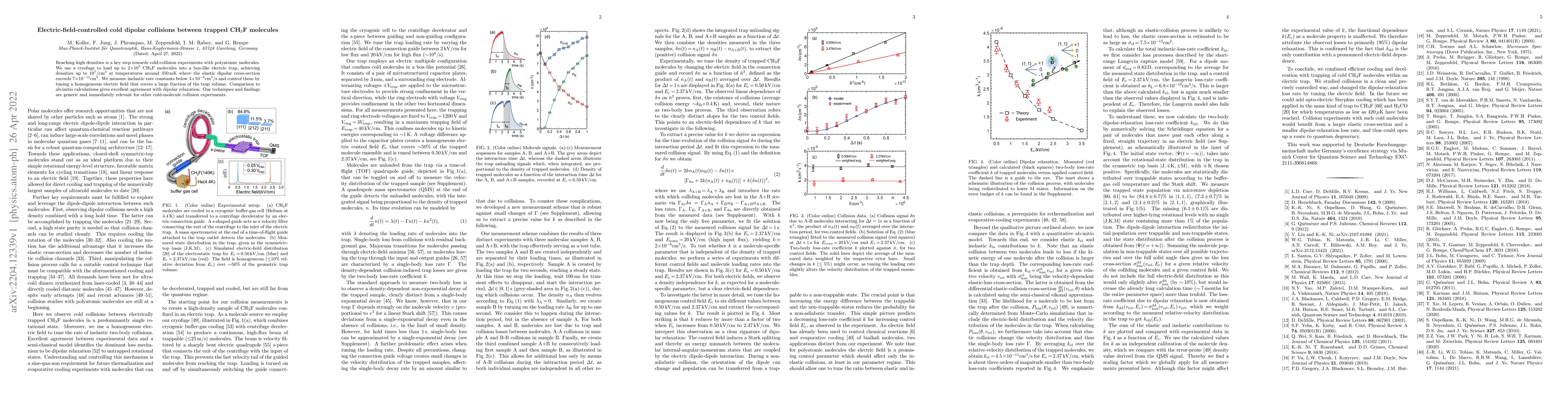 Thumbnail for Electric-field-controlled cold dipolar collisions between trapped
  CH$_3$F molecules